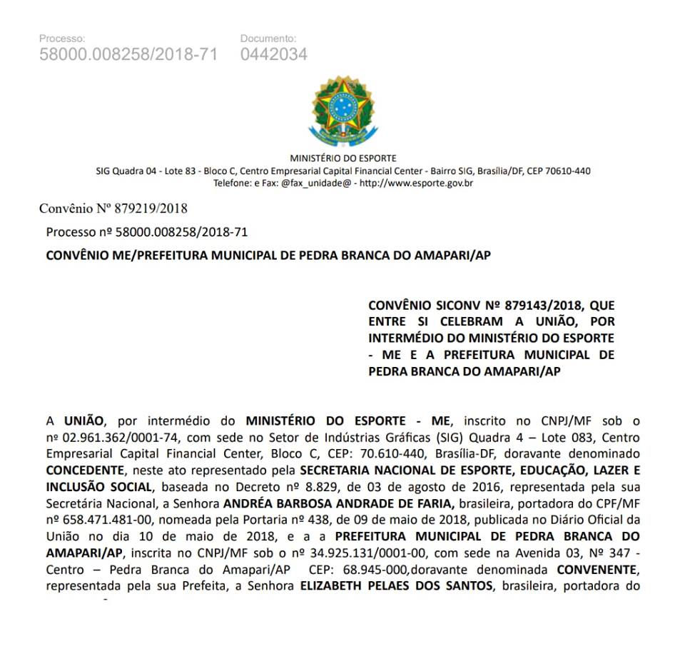 Pedra Branca do Amapari - AP e Ministério do Esporte