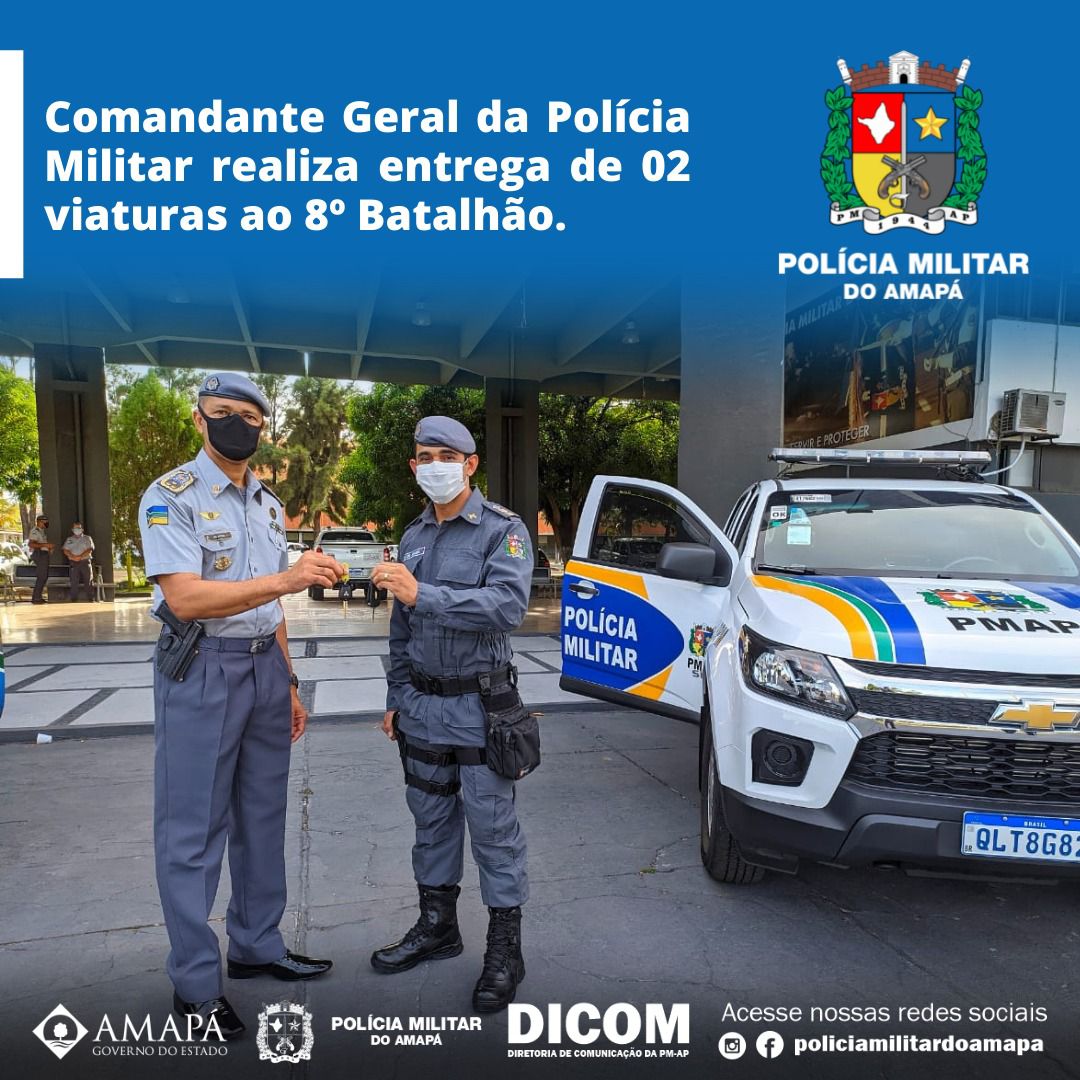 Comandante Geral da Polícia Militar realiza a entrega de 2 viaturas ao 8º Batalhão