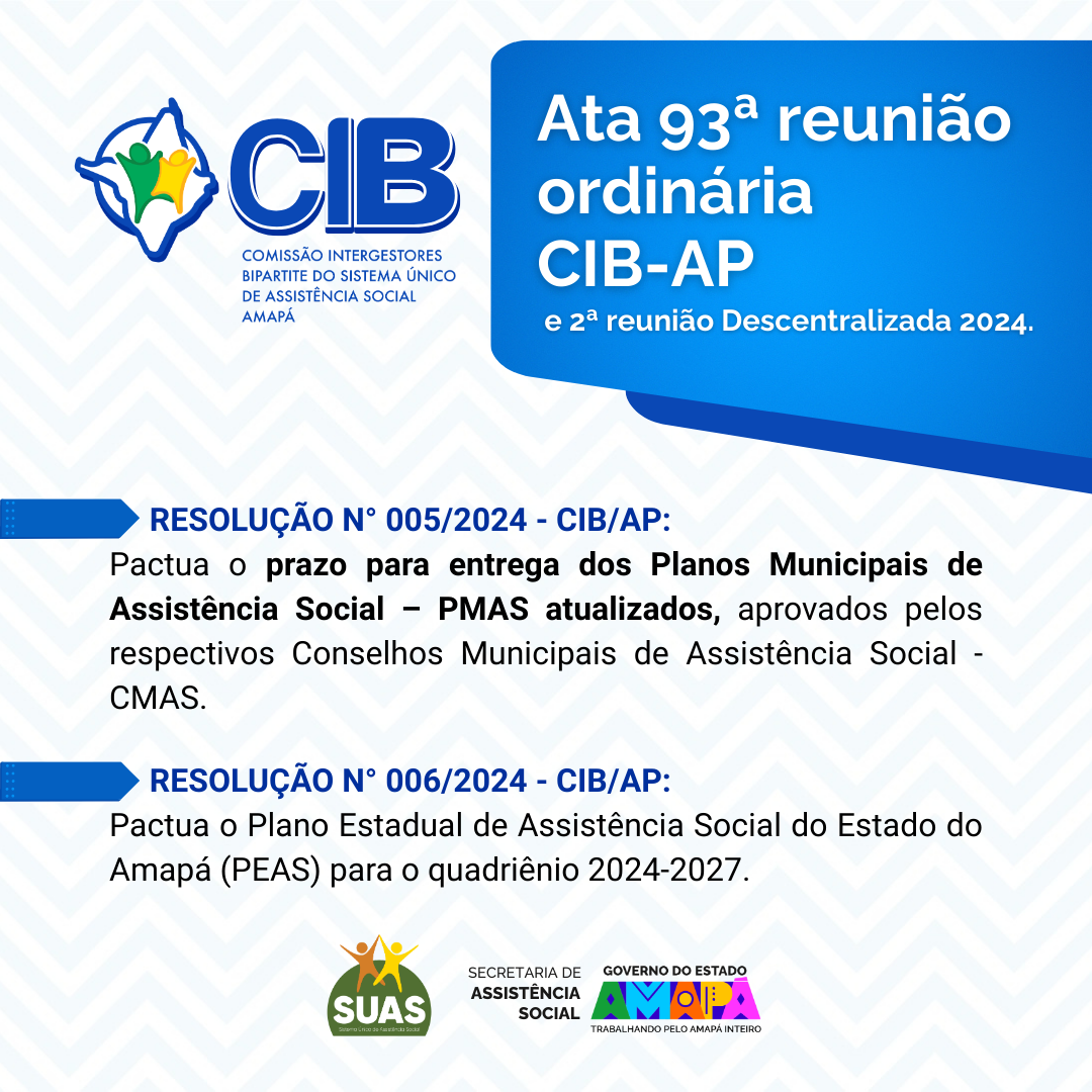 ATA E RESOLUÇÕES DA 93ª REUNIÃO ORDINÁRIA DA CIB/AP E 2ª REUNIÃO DESCENTRALIZADA - EXERCÍCIO 2024
