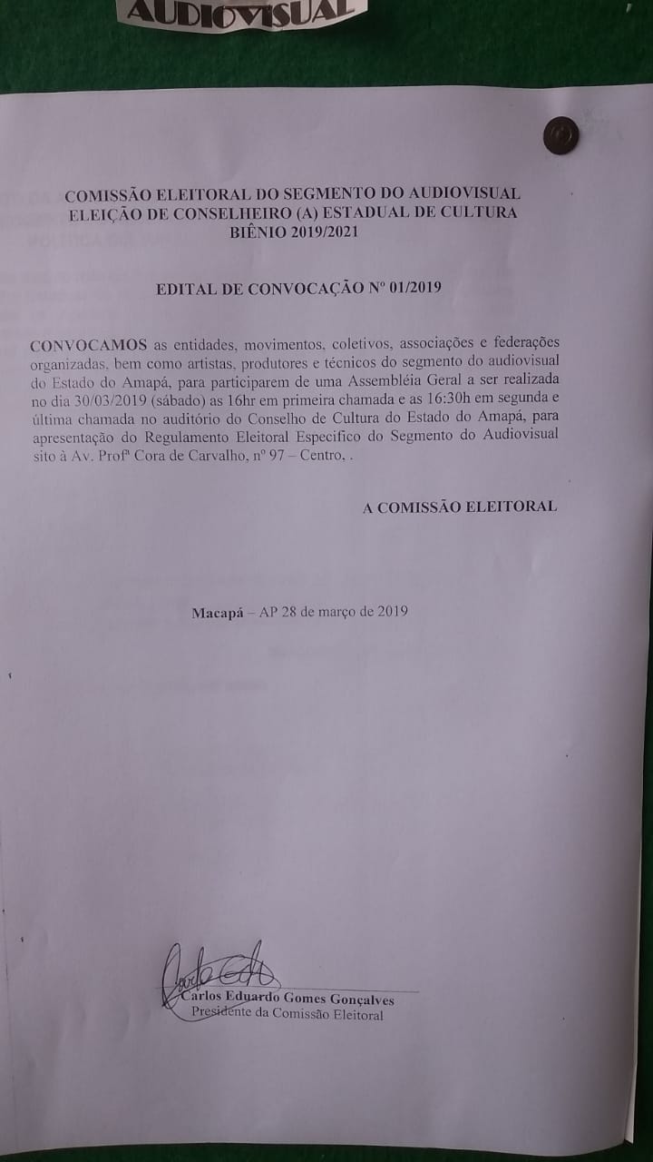 Convocatória para apresentação do regimento do audiovisual