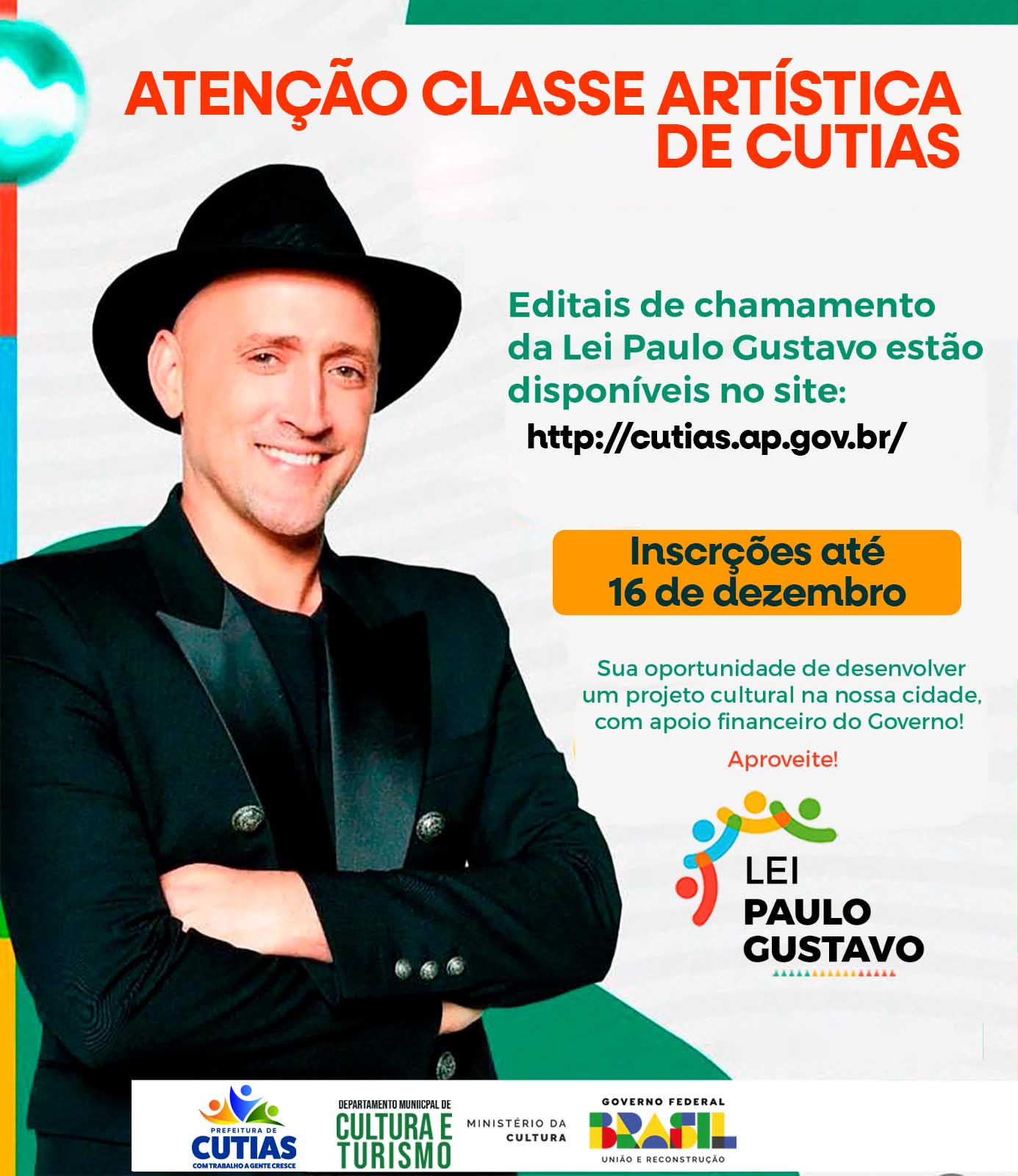 PREFEITURA DE CUTIAS LANÇA EDITAIS DA LEI PAULO GUSTAVO  