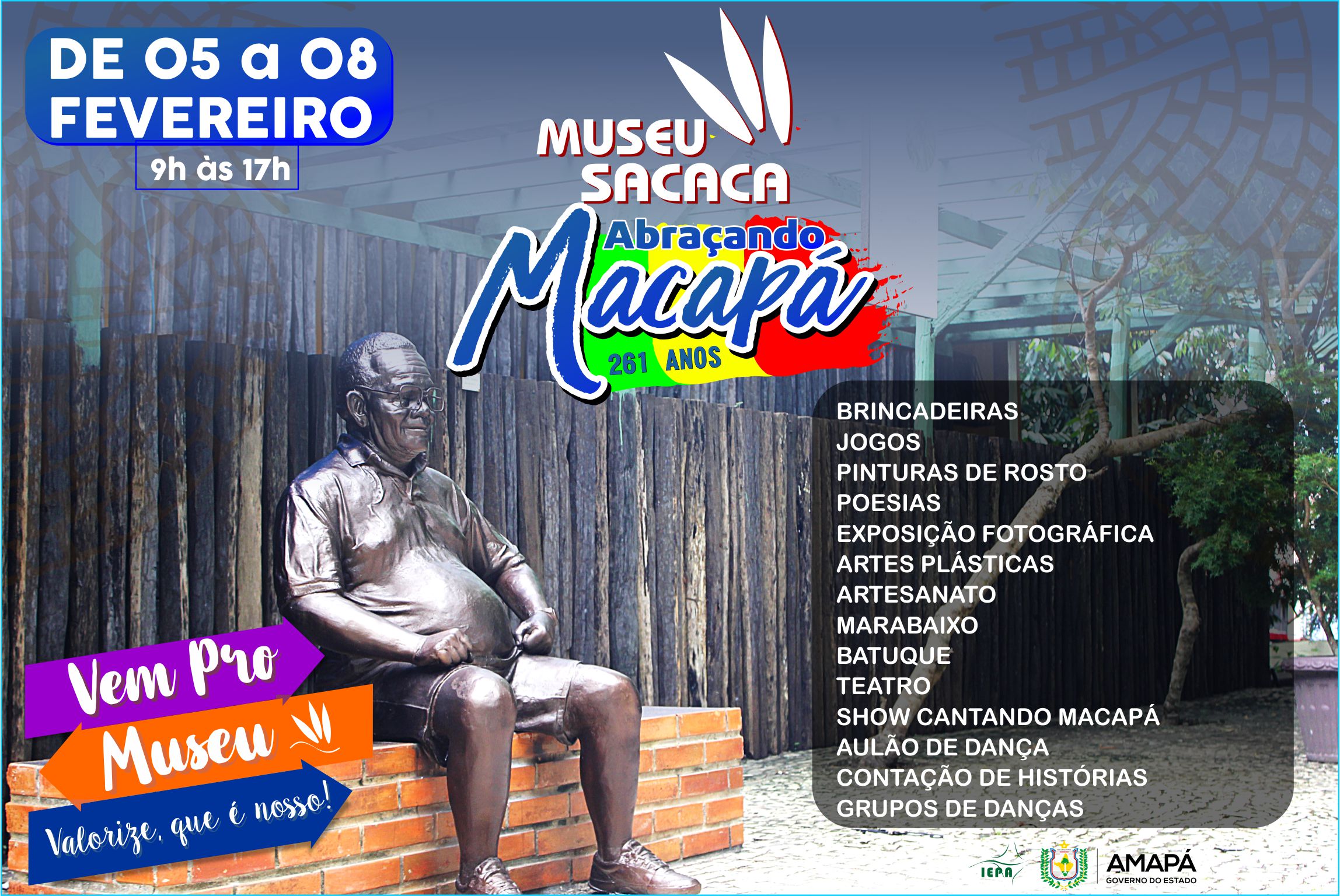 Museu Sacaca comemora aniversário de Macapá com programação artística.