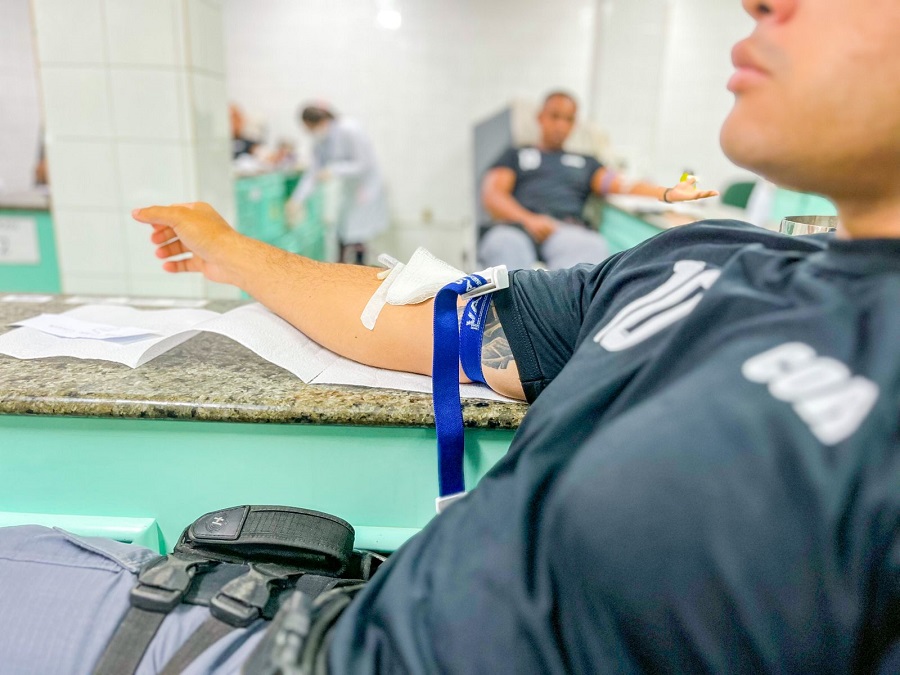 Alunos do curso operacional da Rotam se reúnem para fortalecer estoque de sangue do Hemoap