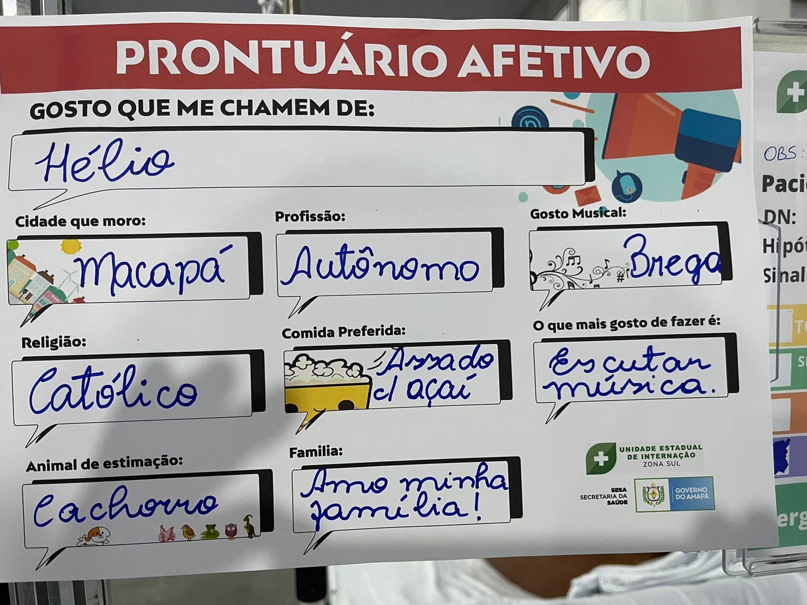 Unidade da Internação da zona sul realiza prontuário afetivo para humanizar atendimento