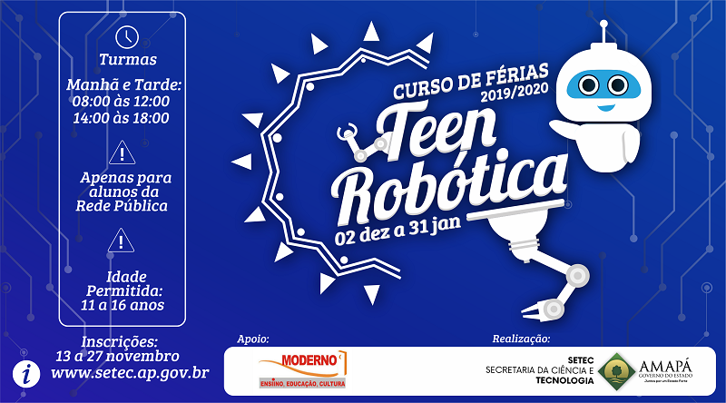 Governo oferta 100 vagas em curso de robótica para o período de férias