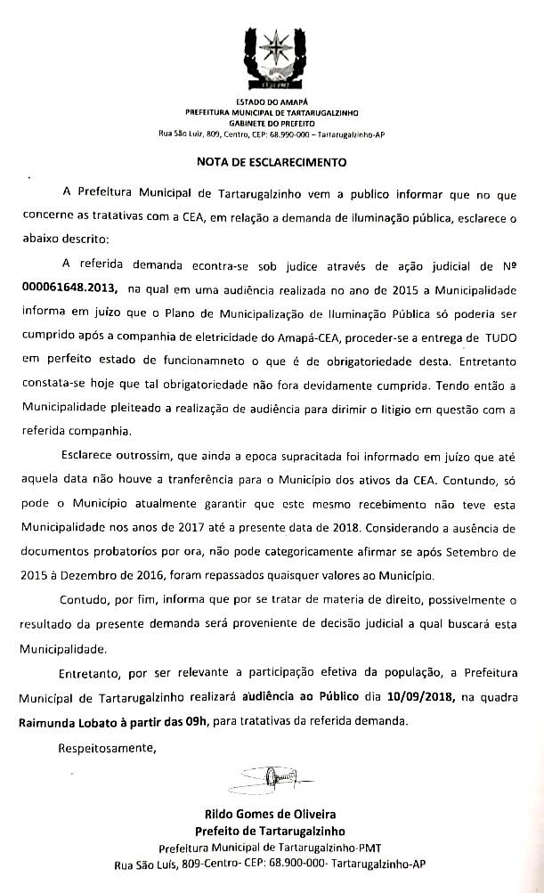 NOTA DE ESCLARECIMENTO